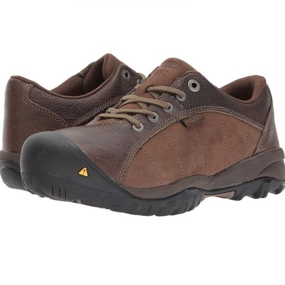 KEEN Santa Fe ESD Brown Leather Aluminum Toe Sneaker Low Top Work Boots 9 WIDE - Picture 1 of 9